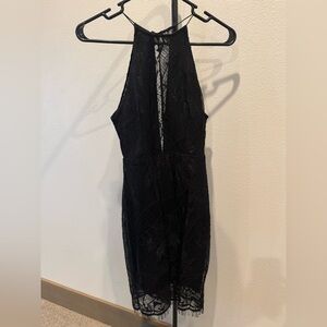 Astr Black Backless Lace Dress